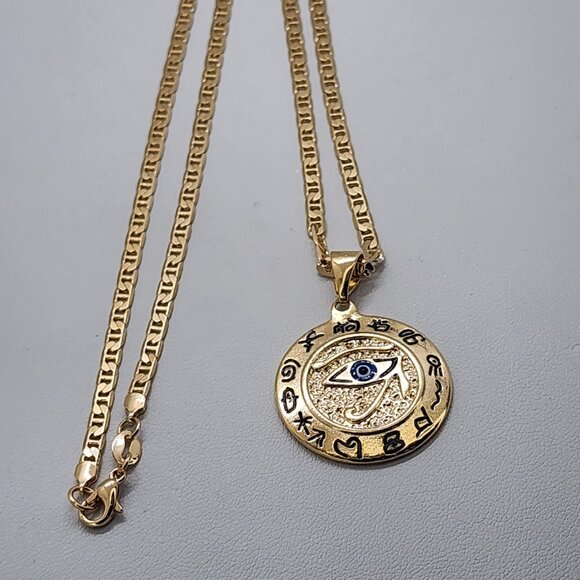 New Brazilian 18k Gold Filled Round Egyptian Protection Eye Of Horus Necklace - Picture 6 of 6